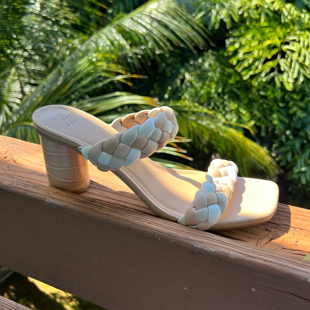 Neutral Cream Heels with Braided Straps - Picture 8 of 9